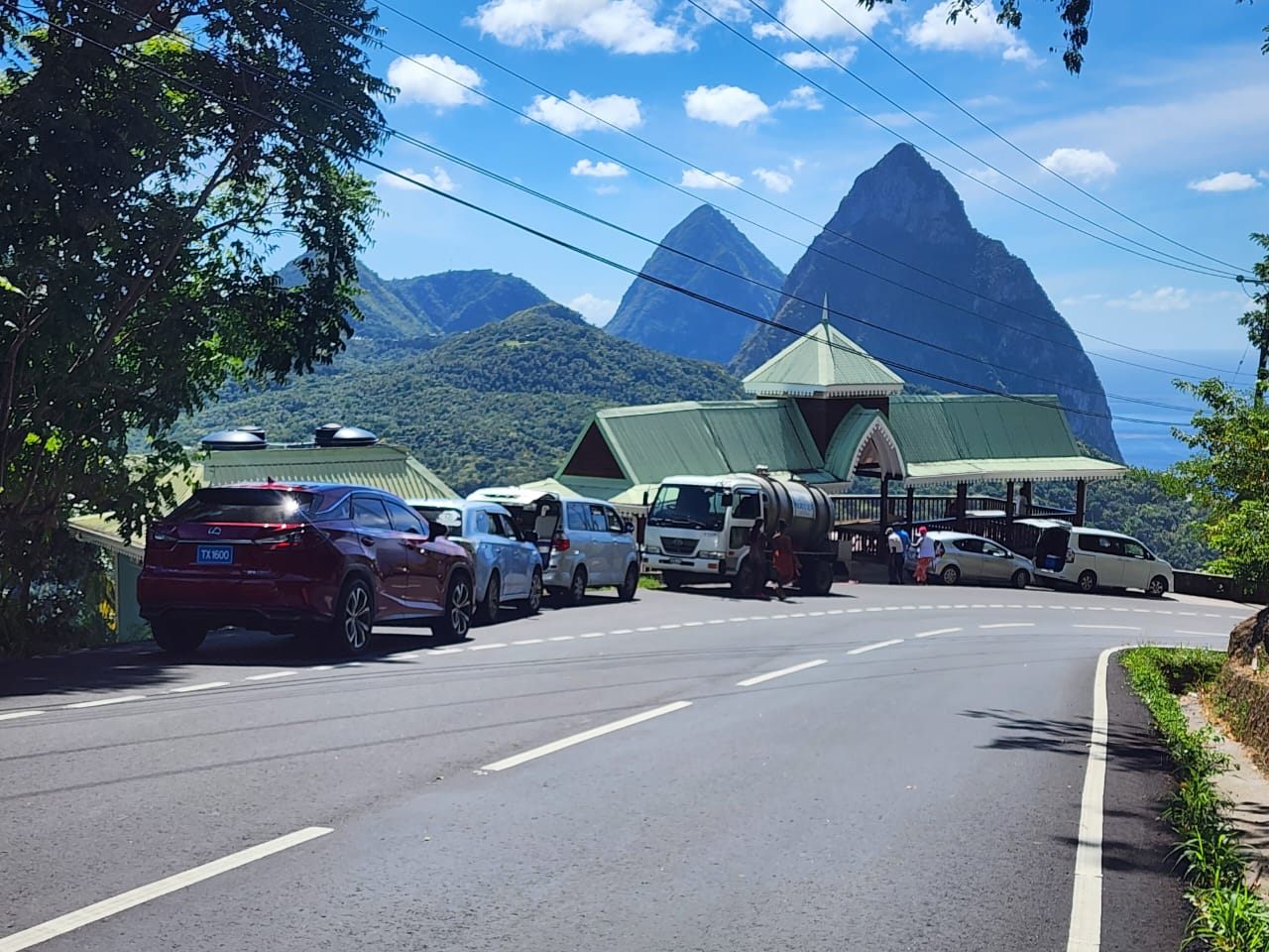 The Pitons seen from a popular island tour viewpoint