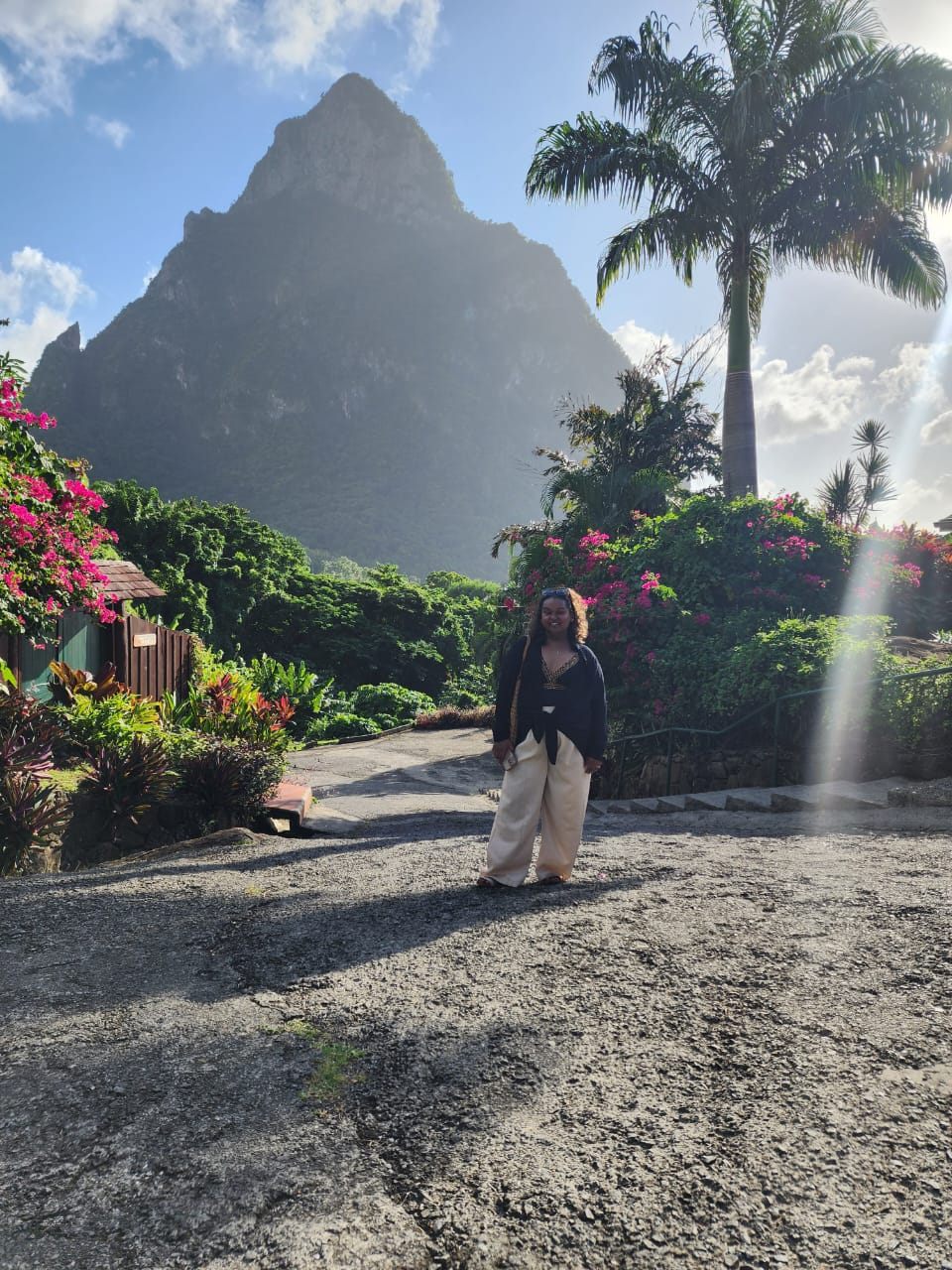 Guest posing in front of Petit Piton